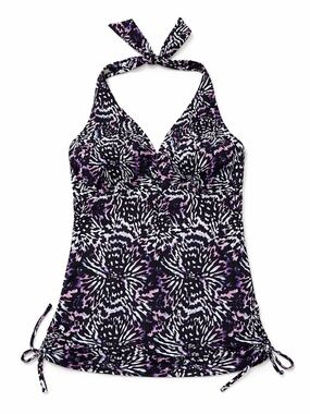 Black Purple & Blue Tie-Dye Halter Tankini Top – Size Small EUC